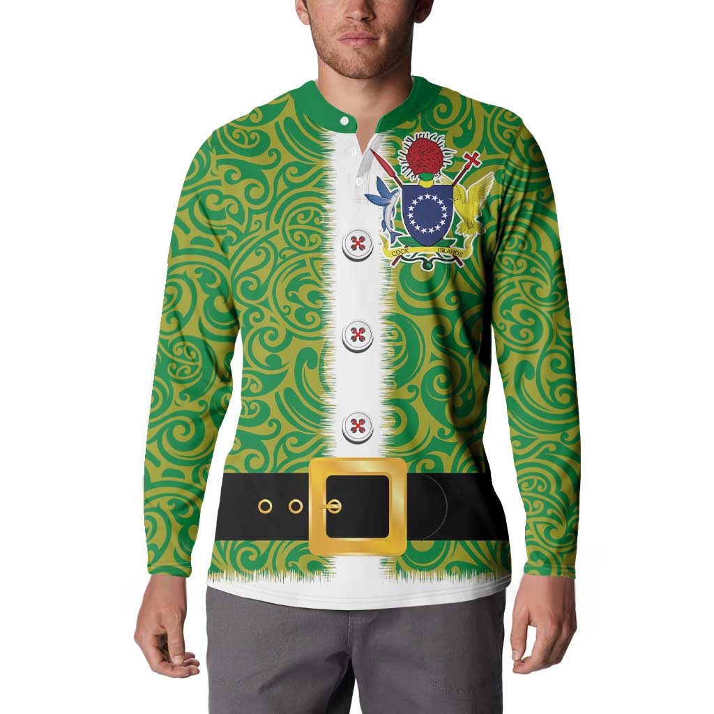 Cook Islands Merry Christmas Button Sweatshirt Santa Suit Style With Polynesian Pattern