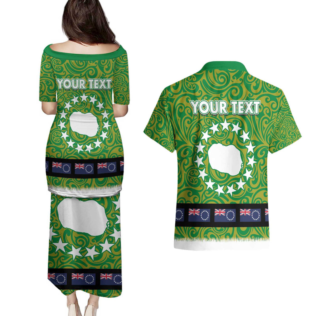 Cook Islands Merry Christmas Couples Matching Puletasi and Hawaiian Shirt Santa Suit Style With Polynesian Pattern