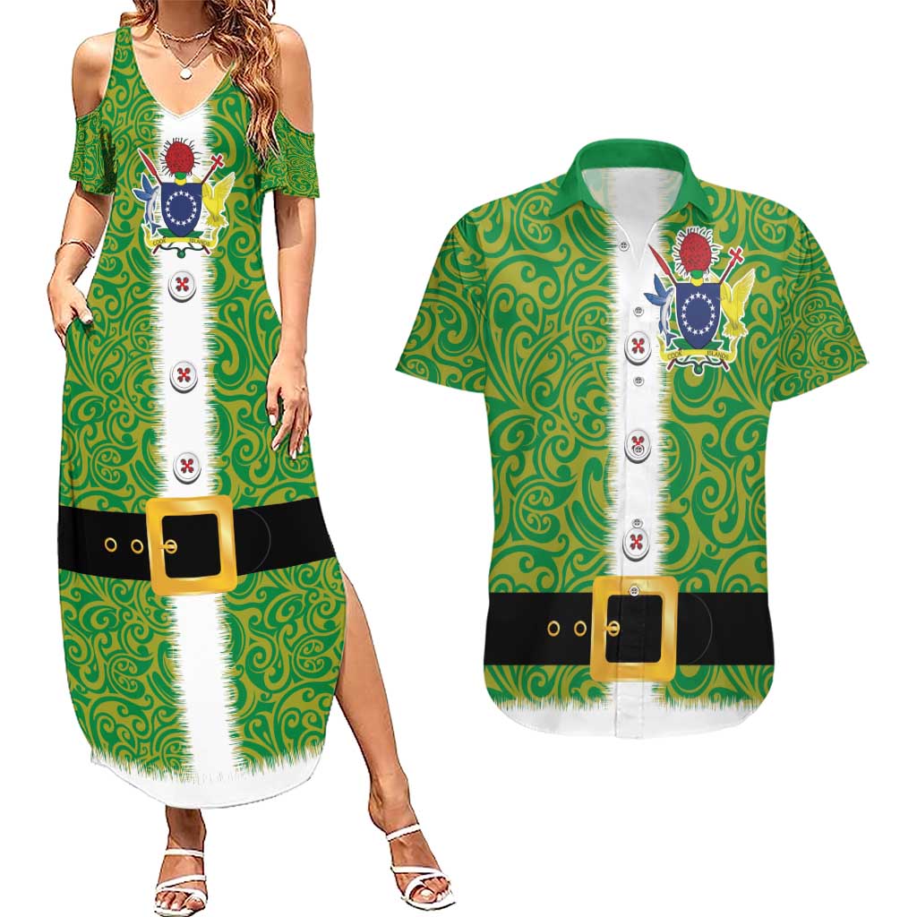 Cook Islands Merry Christmas Couples Matching Summer Maxi Dress and Hawaiian Shirt Santa Suit Style With Polynesian Pattern