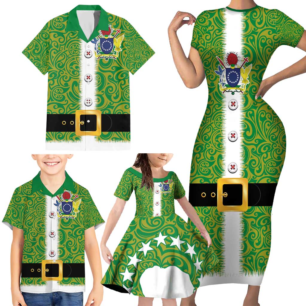 Cook Islands Merry Christmas Family Matching Short Sleeve Bodycon Dress and Hawaiian Shirt Santa Suit Style With Polynesian Pattern