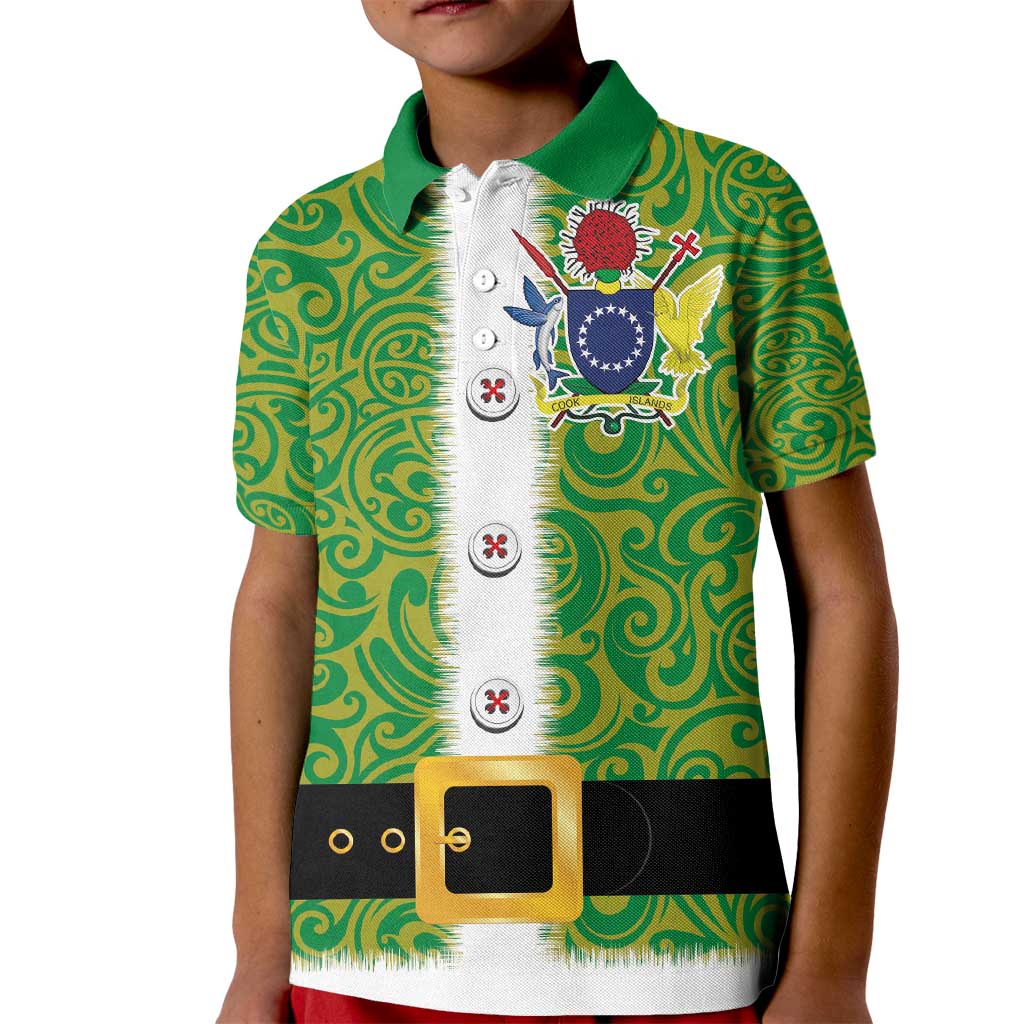 Cook Islands Merry Christmas Kid Polo Shirt Santa Suit Style With Polynesian Pattern