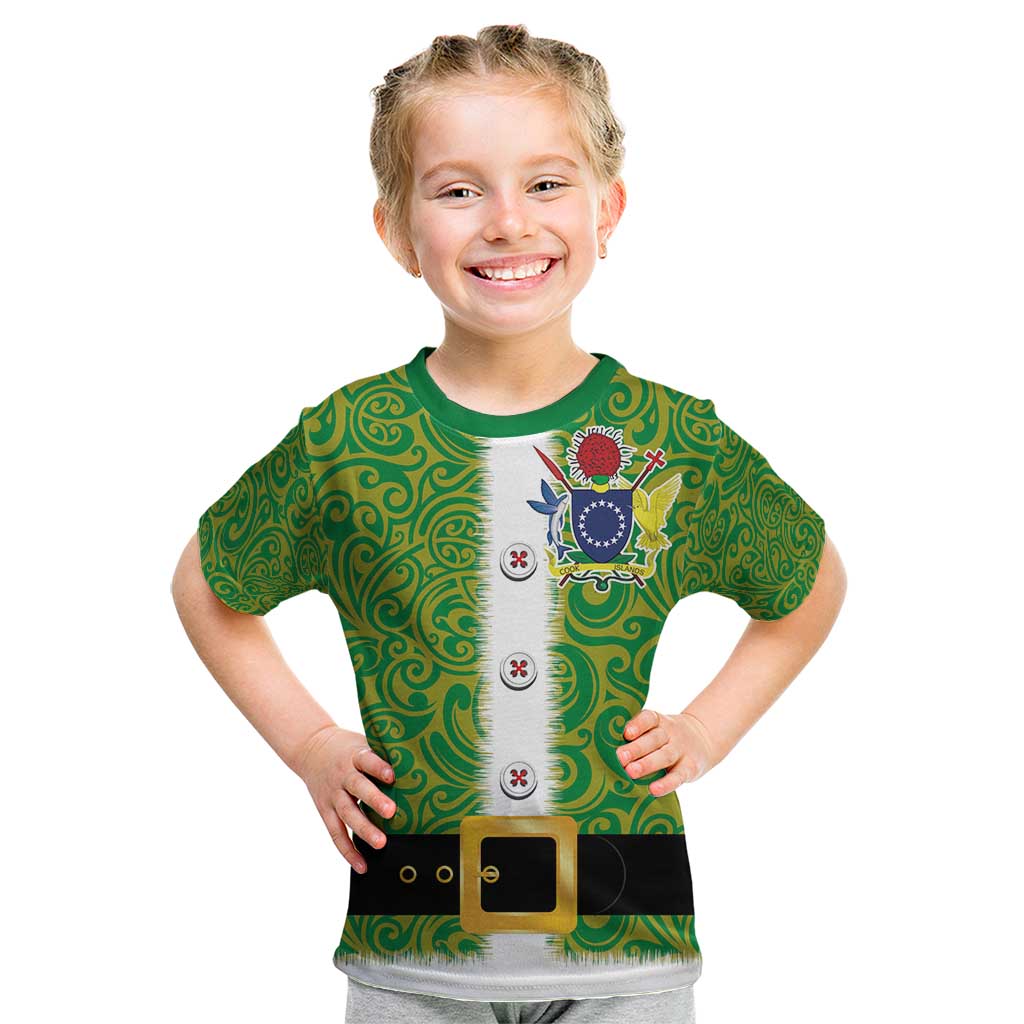 Cook Islands Merry Christmas Kid T Shirt Santa Suit Style With Polynesian Pattern