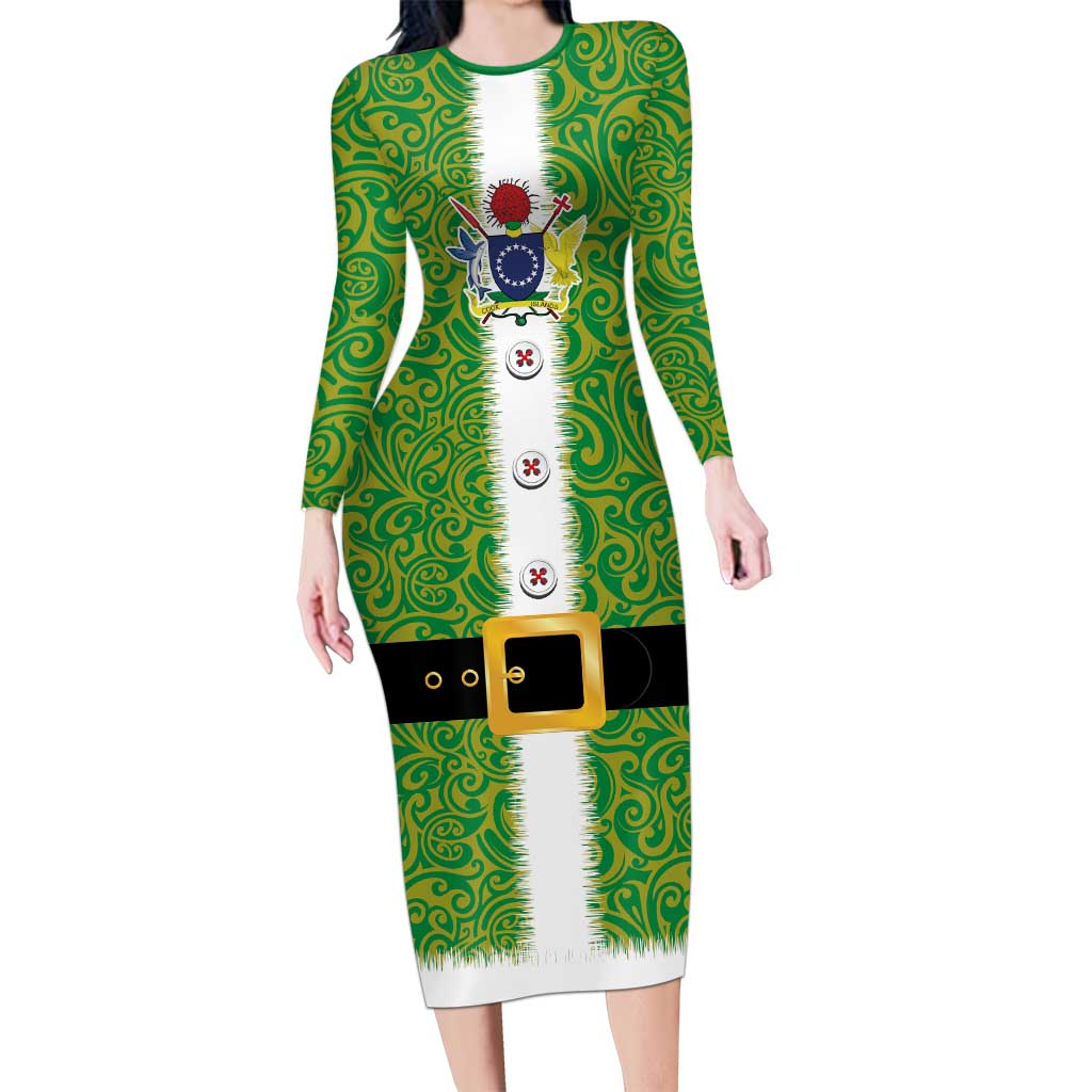 Cook Islands Merry Christmas Long Sleeve Bodycon Dress Santa Suit Style With Polynesian Pattern