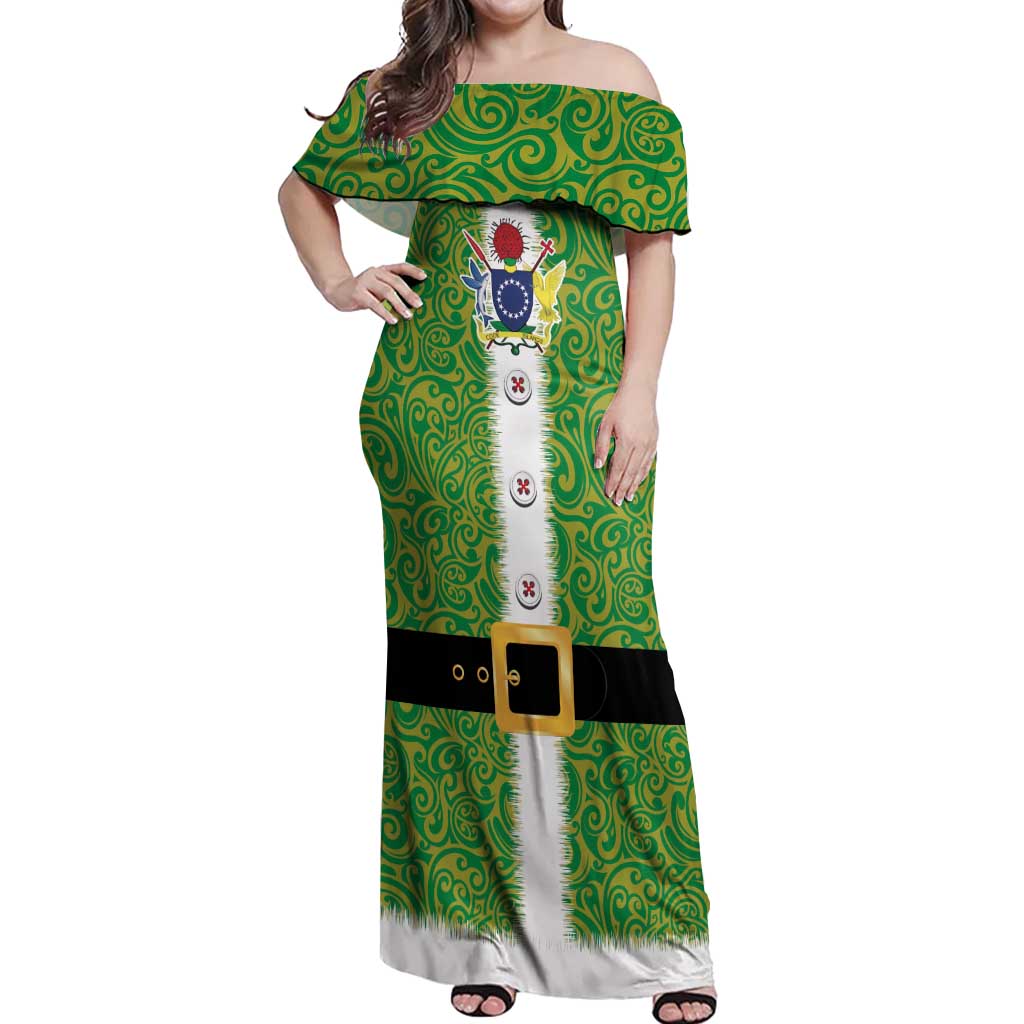 Cook Islands Merry Christmas Off Shoulder Maxi Dress Santa Suit Style With Polynesian Pattern