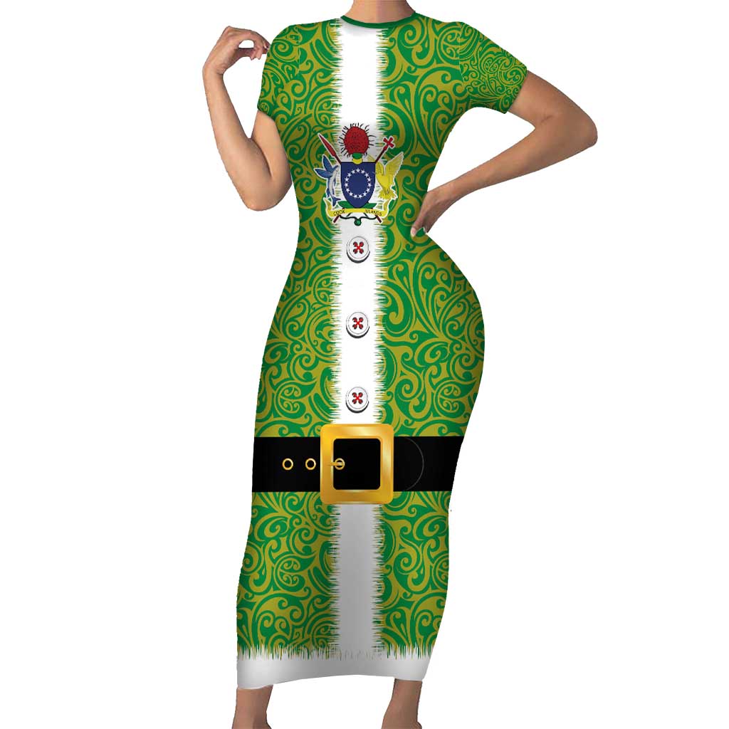 Cook Islands Merry Christmas Short Sleeve Bodycon Dress Santa Suit Style With Polynesian Pattern