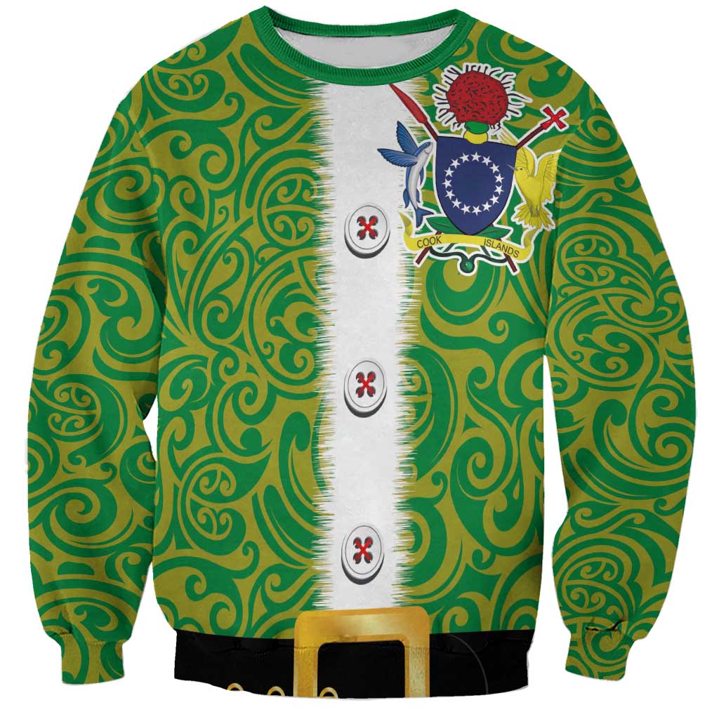 Cook Islands Merry Christmas Sweatshirt Santa Suit Style With Polynesian Pattern