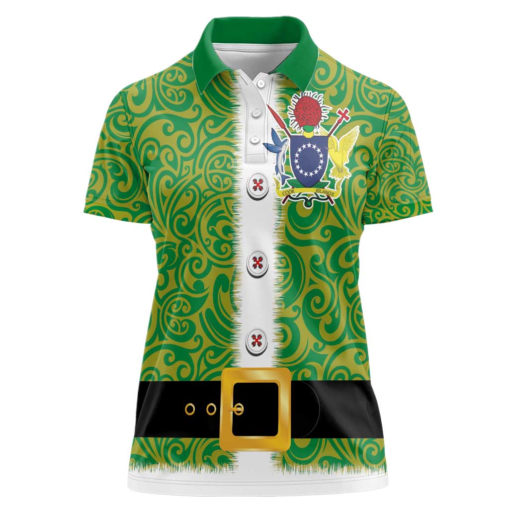 Cook Islands Merry Christmas Women Polo Shirt Santa Suit Style With Polynesian Pattern