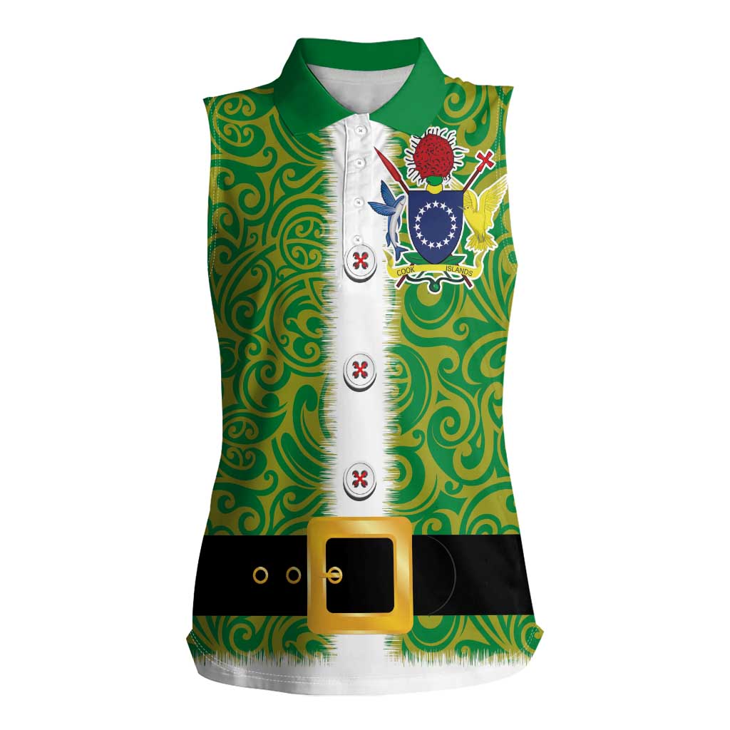 Cook Islands Merry Christmas Women Sleeveless Polo Shirt Santa Suit Style With Polynesian Pattern