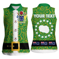 Cook Islands Merry Christmas Women Sleeveless Polo Shirt Santa Suit Style With Polynesian Pattern
