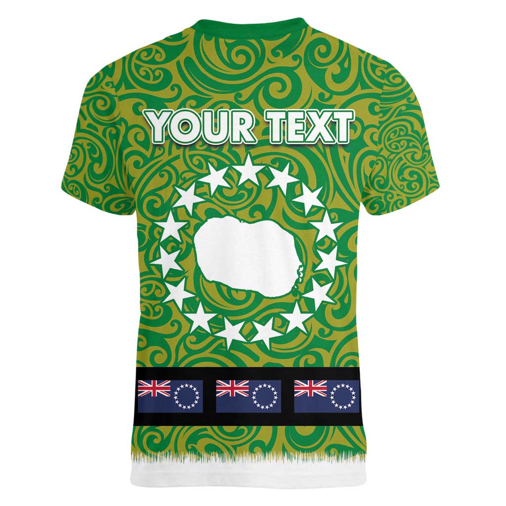 Cook Islands Merry Christmas Women V-Neck T-Shirt Santa Suit Style With Polynesian Pattern