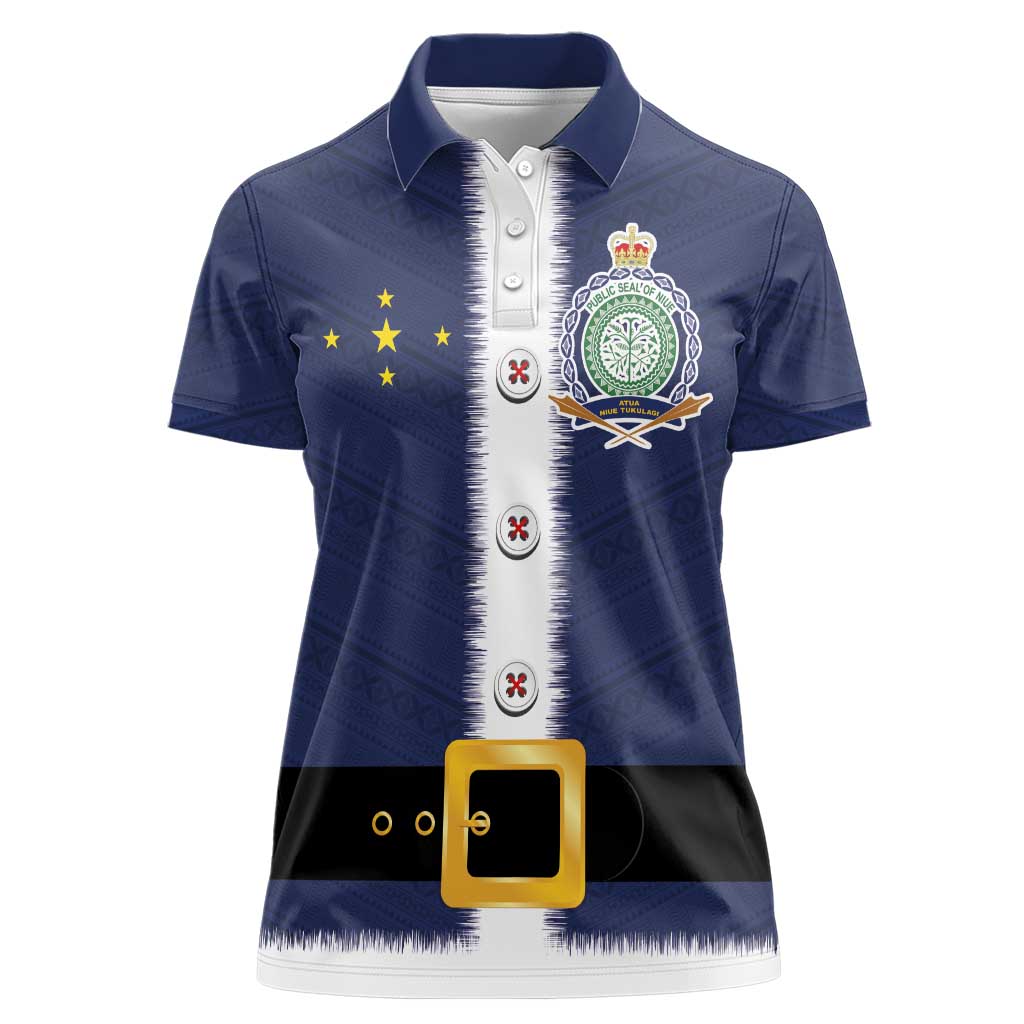 Niue Merry Christmas Women Polo Shirt Santa Suit Style With Hiapo Pattern