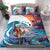 Hawaiian Mele Kalikimaka Bedding Set Santa Claus Driving The Whale with Sunset Ocean Landscape