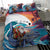 Hawaiian Mele Kalikimaka Bedding Set Santa Claus Driving The Whale with Sunset Ocean Landscape