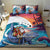 Hawaiian Mele Kalikimaka Bedding Set Santa Claus Driving The Whale with Sunset Ocean Landscape