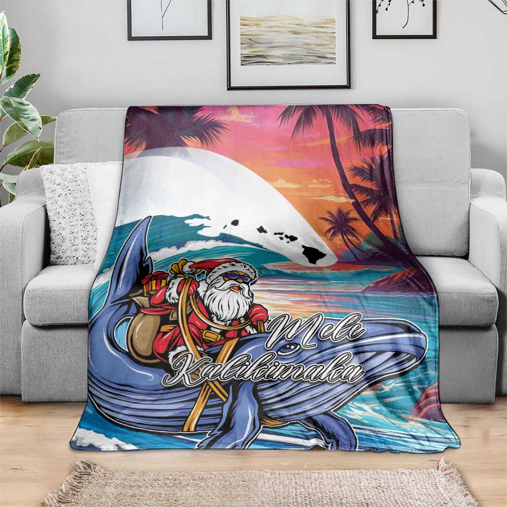 Hawaiian Mele Kalikimaka Blanket Santa Claus Driving The Whale with Sunset Ocean Landscape LT03 - Polynesian Pride