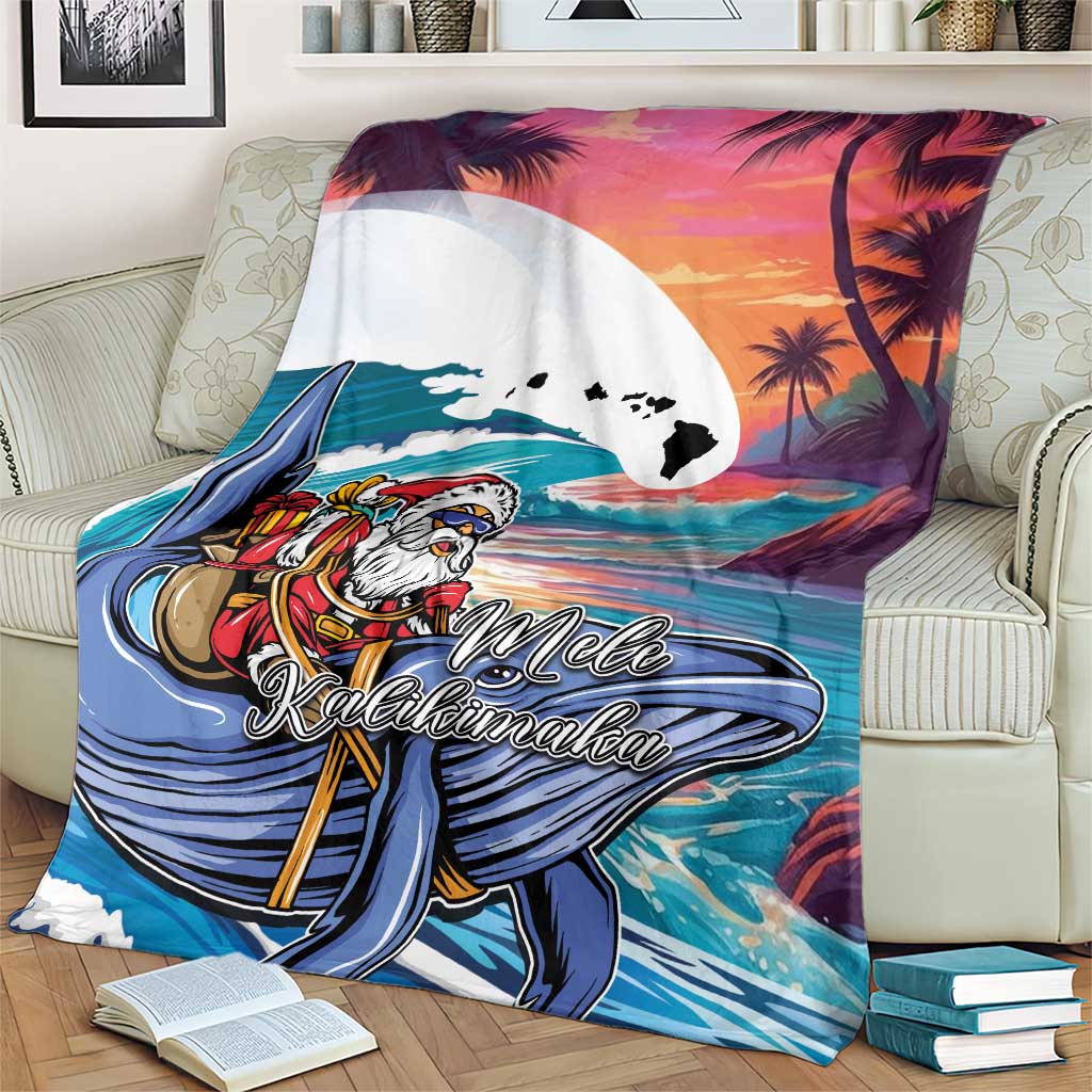 Hawaiian Mele Kalikimaka Blanket Santa Claus Driving The Whale with Sunset Ocean Landscape LT03 - Polynesian Pride