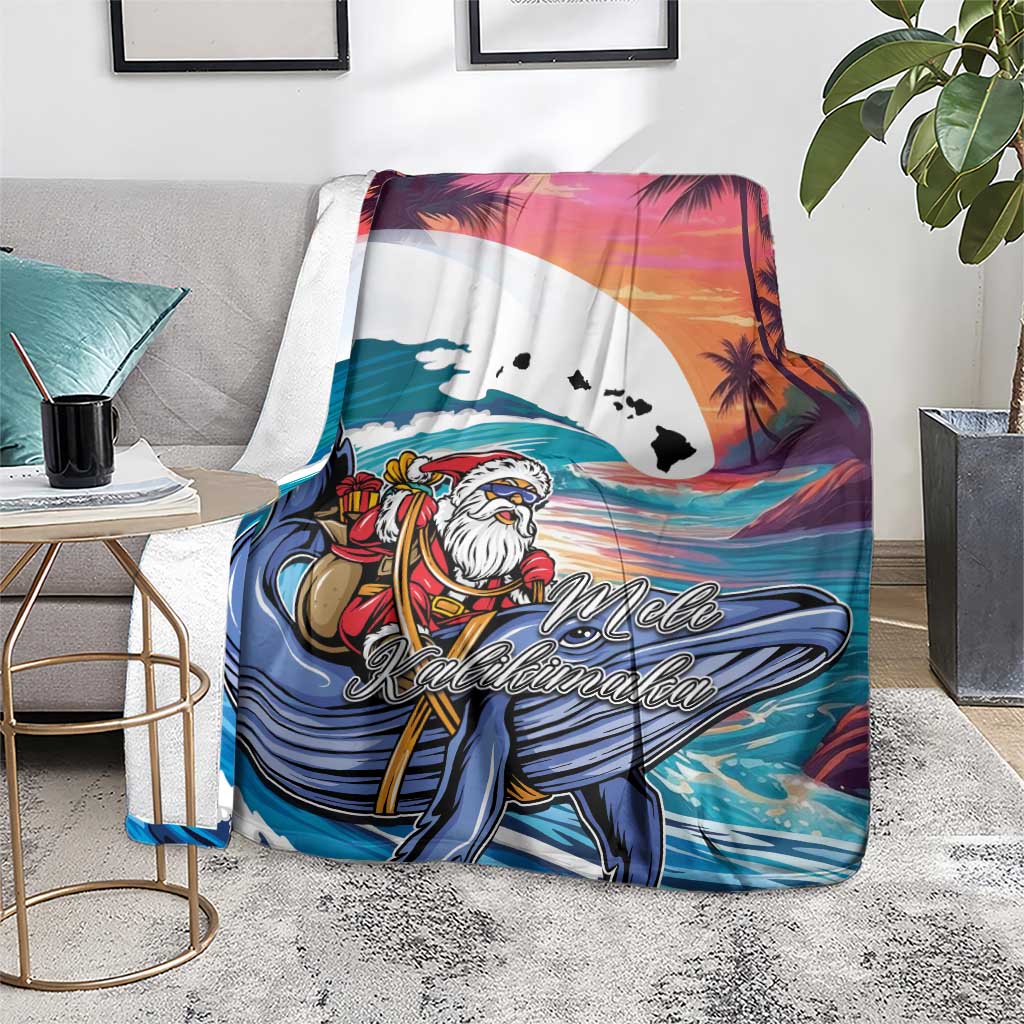 Hawaiian Mele Kalikimaka Blanket Santa Claus Driving The Whale with Sunset Ocean Landscape LT03 - Polynesian Pride