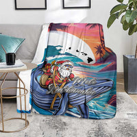 Hawaiian Mele Kalikimaka Blanket Santa Claus Driving The Whale with Sunset Ocean Landscape LT03 - Polynesian Pride
