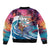 Hawaiian Mele Kalikimaka Bomber Jacket Santa Claus Driving The Whale with Sunset Ocean Landscape