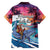 Hawaiian Mele Kalikimaka Family Matching Long Sleeve Bodycon Dress and Hawaiian Shirt Santa Claus Driving The Whale with Sunset Ocean Landscape