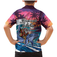 Hawaiian Mele Kalikimaka Family Matching Mermaid Dress and Hawaiian Shirt Santa Claus Driving The Whale with Sunset Ocean Landscape