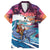 Hawaiian Mele Kalikimaka Family Matching Off The Shoulder Long Sleeve Dress and Hawaiian Shirt Santa Claus Driving The Whale with Sunset Ocean Landscape