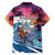 Hawaiian Mele Kalikimaka Family Matching Short Sleeve Bodycon Dress and Hawaiian Shirt Santa Claus Driving The Whale with Sunset Ocean Landscape