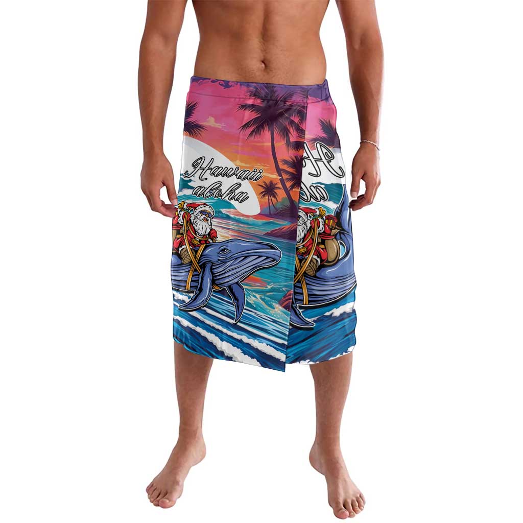 Hawaiian Mele Kalikimaka Lavalava Santa Claus Driving The Whale with Sunset Ocean Landscape LT03 Blue - Polynesian Pride