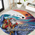 Hawaiian Mele Kalikimaka Round Carpet Santa Claus Driving The Whale with Sunset Ocean Landscape