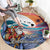 Hawaiian Mele Kalikimaka Round Carpet Santa Claus Driving The Whale with Sunset Ocean Landscape