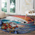 Hawaiian Mele Kalikimaka Round Carpet Santa Claus Driving The Whale with Sunset Ocean Landscape