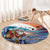 Hawaiian Mele Kalikimaka Round Carpet Santa Claus Driving The Whale with Sunset Ocean Landscape