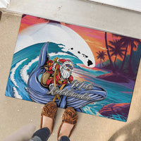 Hawaiian Mele Kalikimaka Rubber Doormat Santa Claus Driving The Whale with Sunset Ocean Landscape LT03 - Polynesian Pride