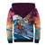 Hawaiian Mele Kalikimaka Sherpa Hoodie Santa Claus Driving The Whale with Sunset Ocean Landscape