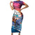 Hawaiian Mele Kalikimaka Short Sleeve Bodycon Dress Santa Claus Driving The Whale with Sunset Ocean Landscape