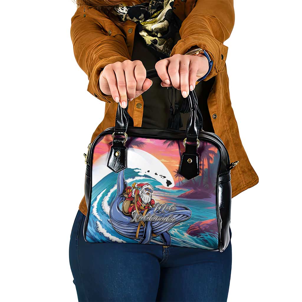 Hawaiian Mele Kalikimaka Shoulder Handbag Santa Claus Driving The Whale with Sunset Ocean Landscape