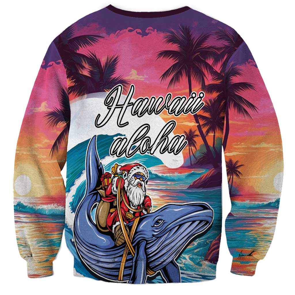 Hawaiian Mele Kalikimaka Sweatshirt Santa Claus Driving The Whale with Sunset Ocean Landscape LT03 - Polynesian Pride