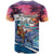 Hawaiian Mele Kalikimaka T Shirt Santa Claus Driving The Whale with Sunset Ocean Landscape