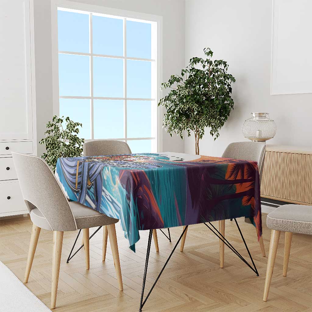 Hawaiian Mele Kalikimaka Tablecloth Santa Claus Driving The Whale with Sunset Ocean Landscape LT03 - Polynesian Pride