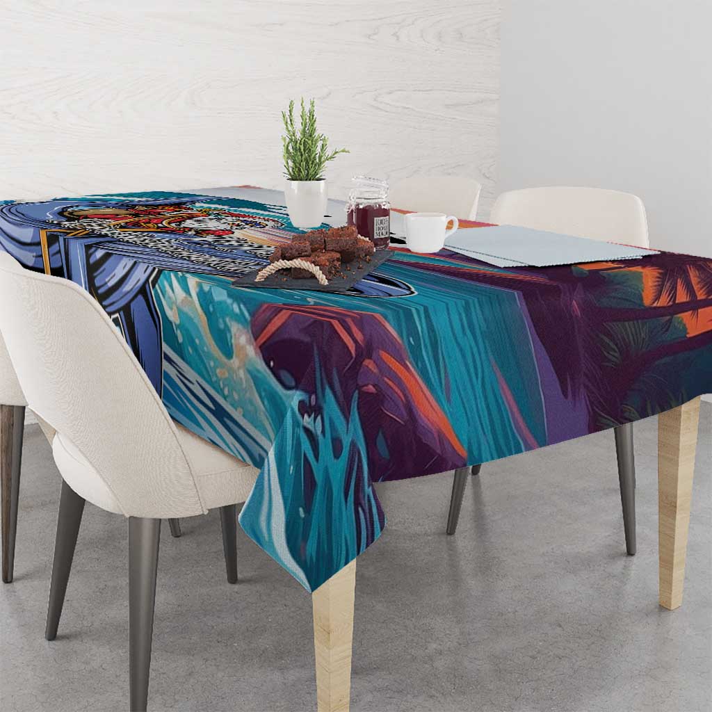 Hawaiian Mele Kalikimaka Tablecloth Santa Claus Driving The Whale with Sunset Ocean Landscape LT03 - Polynesian Pride