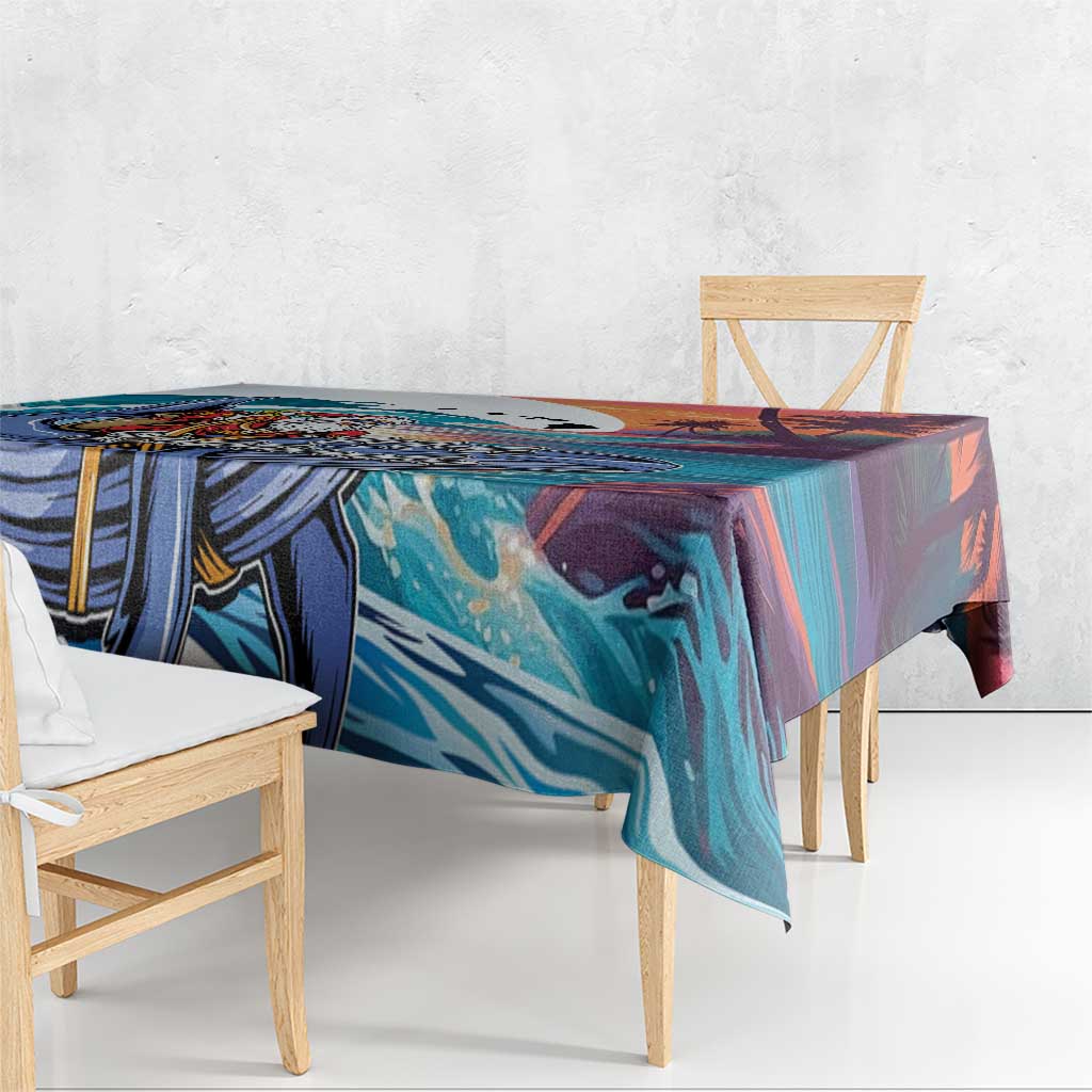 Hawaiian Mele Kalikimaka Tablecloth Santa Claus Driving The Whale with Sunset Ocean Landscape LT03 - Polynesian Pride