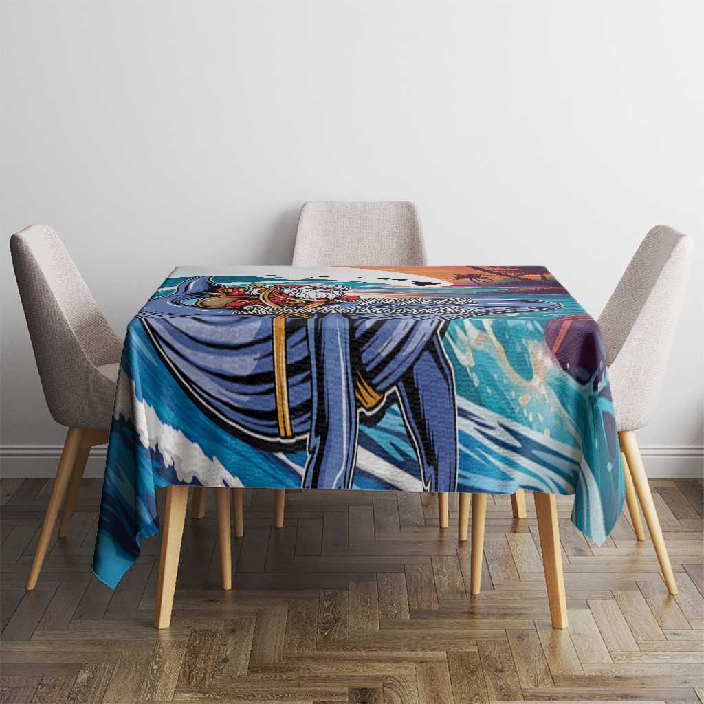 Hawaiian Mele Kalikimaka Tablecloth Santa Claus Driving The Whale with Sunset Ocean Landscape LT03 - Polynesian Pride