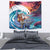 Hawaiian Mele Kalikimaka Tapestry Santa Claus Driving The Whale with Sunset Ocean Landscape