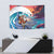 Hawaiian Mele Kalikimaka Tapestry Santa Claus Driving The Whale with Sunset Ocean Landscape