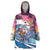 Hawaiian Mele Kalikimaka Wearable Blanket Hoodie Santa Claus Driving The Whale with Sunset Ocean Landscape