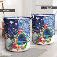 Guam and United States Together Laundry Basket Bald Eagle and Guam Seal with Flower and Tribal Tattoos - Polynesian Pride