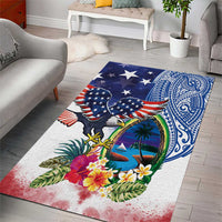 Guam and United States Together Area Rug Bald Eagle and Guam Seal with Flower and Tribal Tattoos - Polynesian Pride