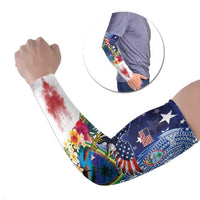 Guam and United States Together Arm Sleeves Bald Eagle and Guam Seal with Flower and Tribal Tattoos - Polynesian Pride