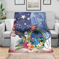 Guam and United States Together Blanket Bald Eagle and Guam Seal with Flower and Tribal Tattoos - Polynesian Pride