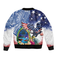 Guam and United States Together Bomber Jacket Bald Eagle and Guam Seal with Flower and Tribal Tattoos LT03 - Polynesian Pride
